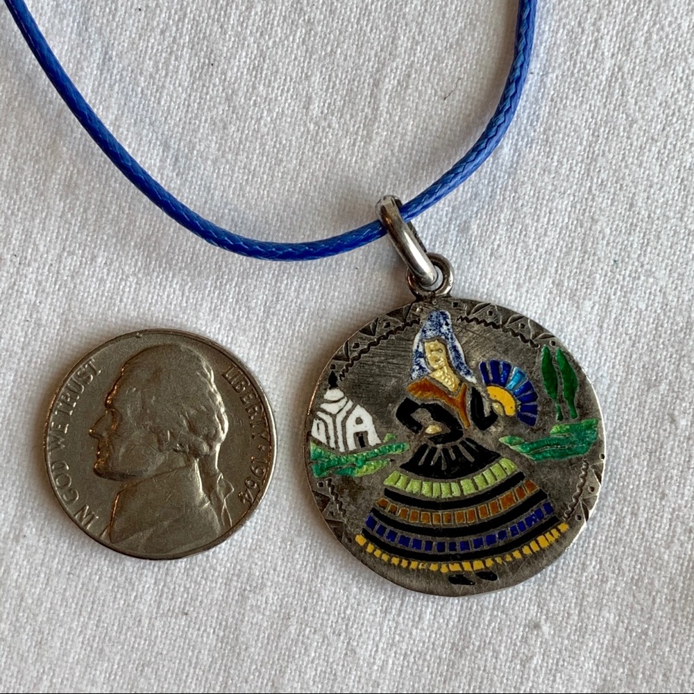 Vintage Sterling Silver Enameled Iberian Necklace - Picture 3 of 9